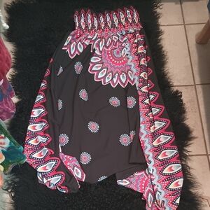 Bohemian Black and Pink Maxi Skirt